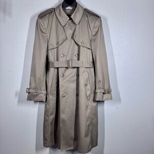 Vintage 80s Christopher Hayes‎ Mens 40L Khaki Tan Double Breasted Trench Coat